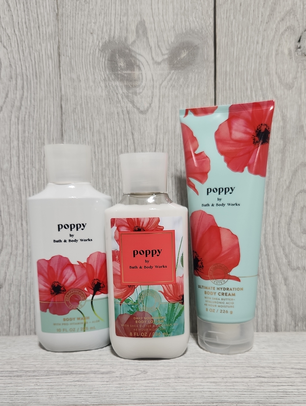 Bath & Body Works Poppy 3pc Set Gel, Lotion, Cream